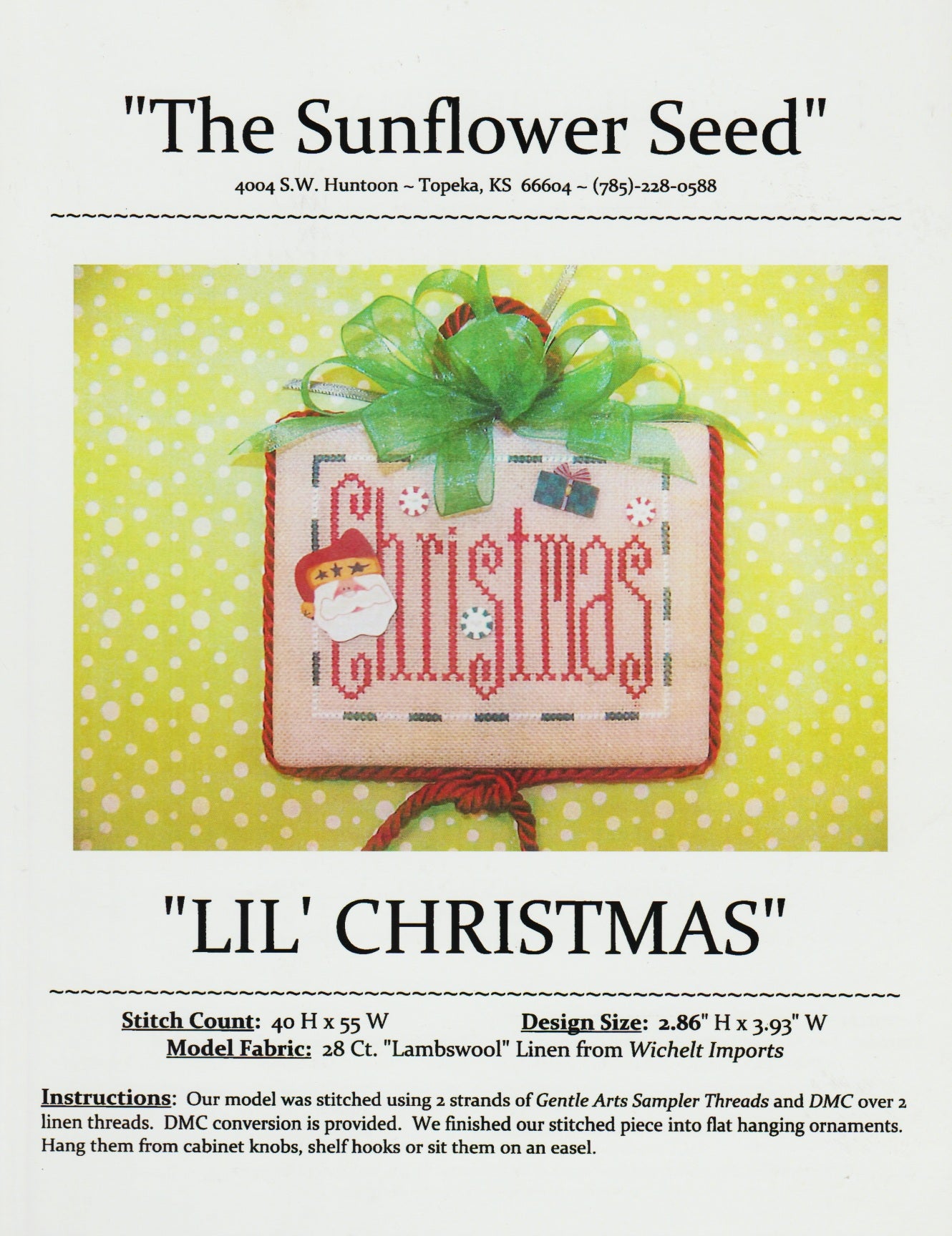 The Sunflower Seed Lil' Christmas cross stitch pattern