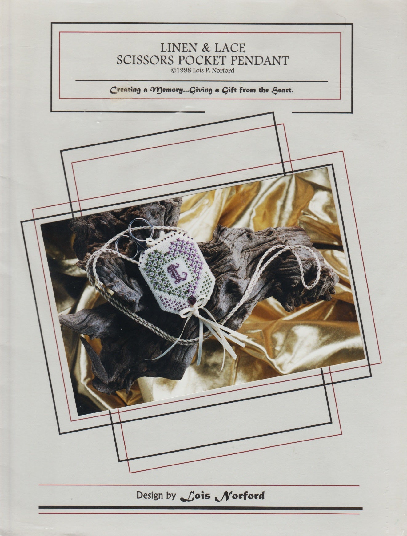 For Stitcher's Sake Linen & Lace Scissors Pocket Pendant cross stitch pattern