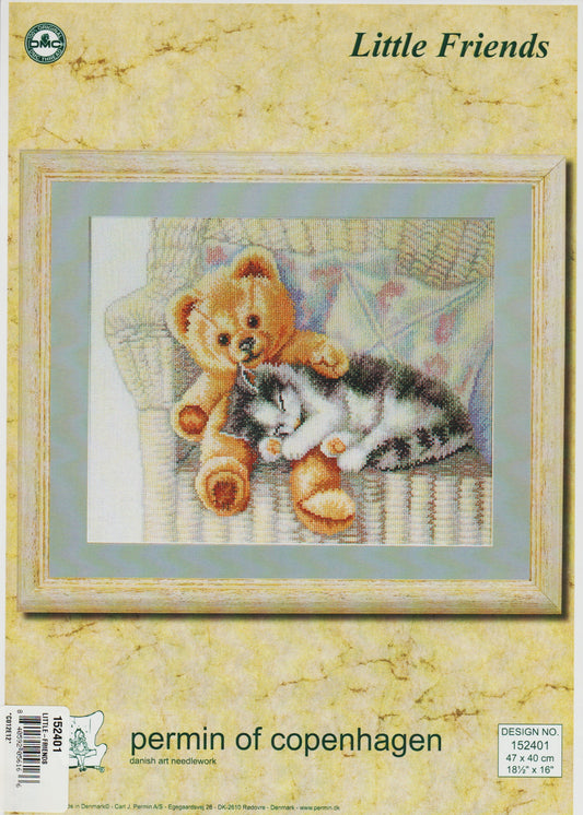 Permin of Copenhagen Little Friends 152401 kitten teddy bear cross stitch pattern