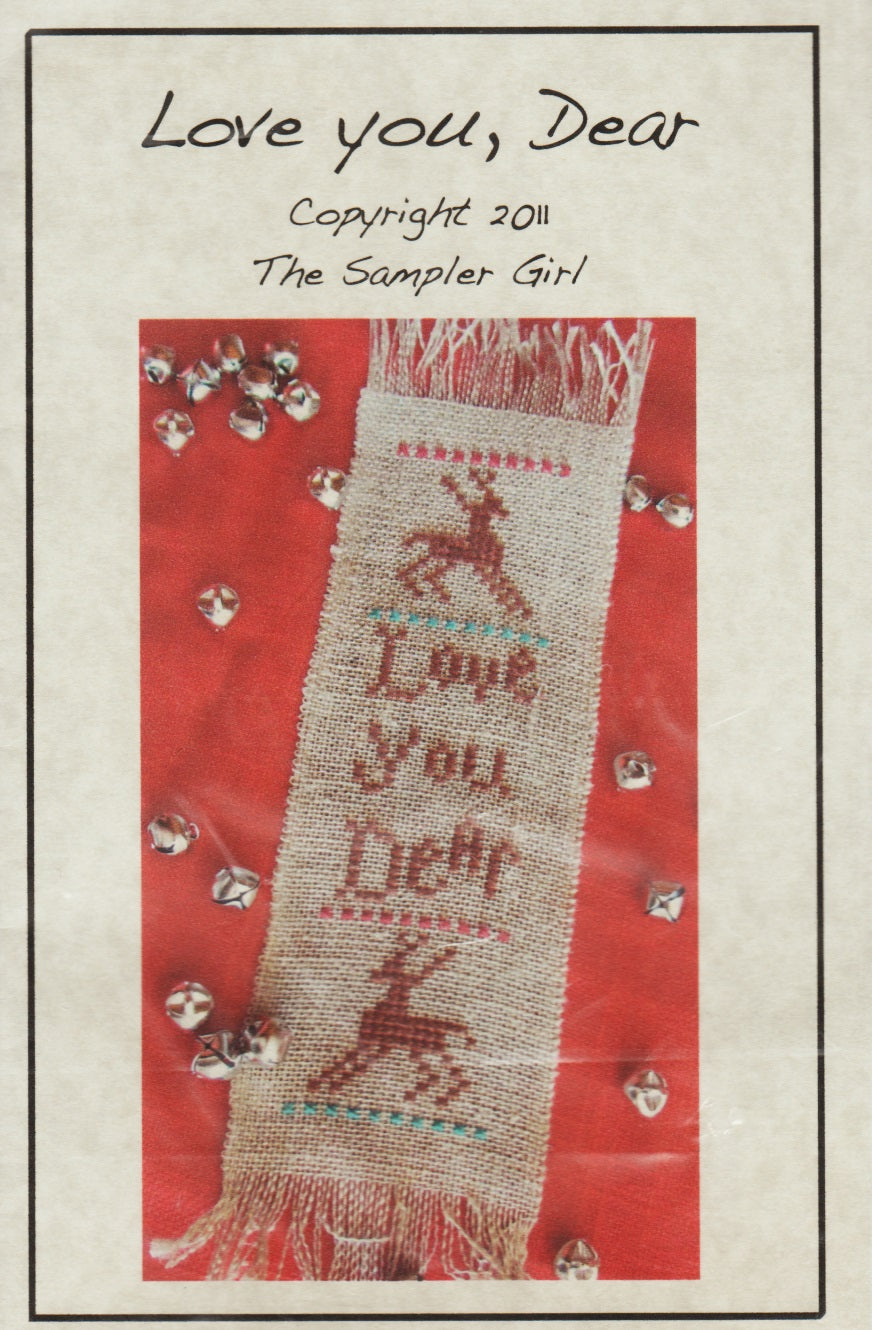 Sampler Girl Love You Dear cross stitch pattern