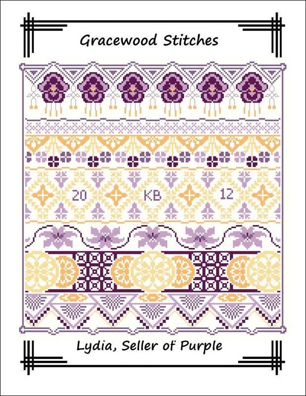 Gracewood Stitches Lydia, Seller of Purple cross stitch pattern