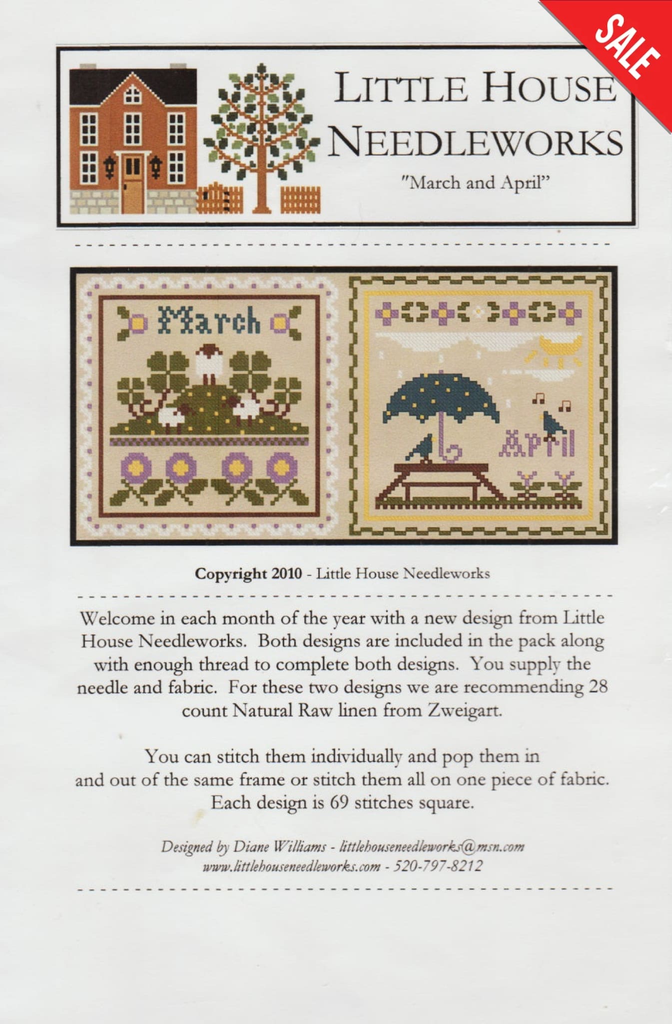 Little House Needleworks March and April cross stitch pattern