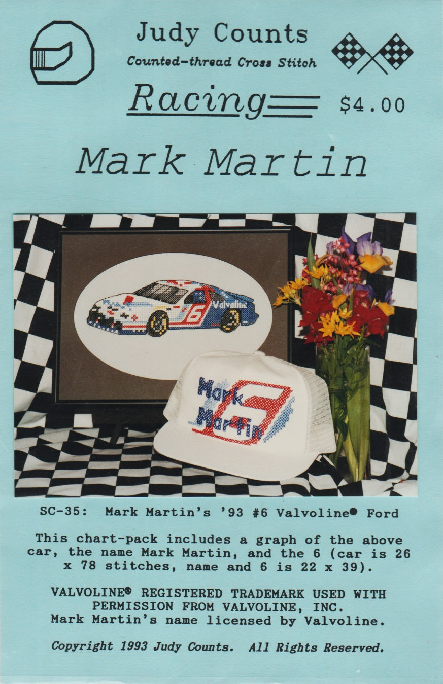 Judy Counts Mark Martin Racing Car cross stitch pattern