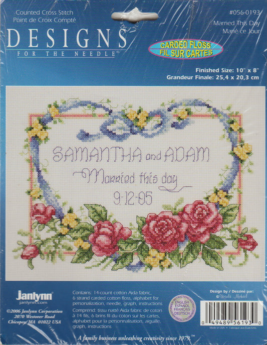 Designs For The Needle Married This Day 056-0193 cross stitch kit