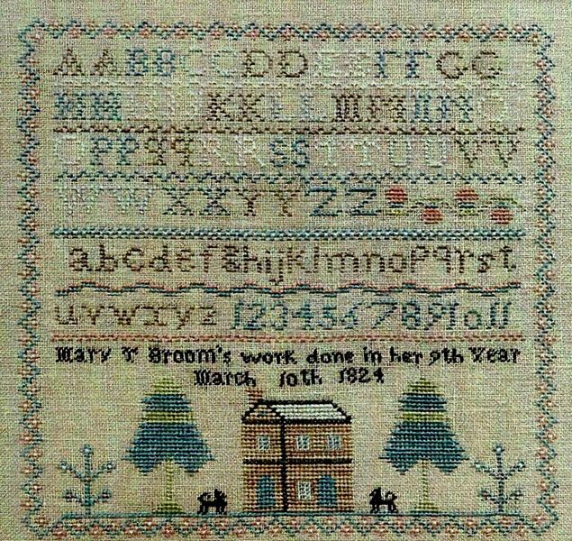 The Scarlett House Mary T. Broom 1824 cross stitch reproduction sampler pattern