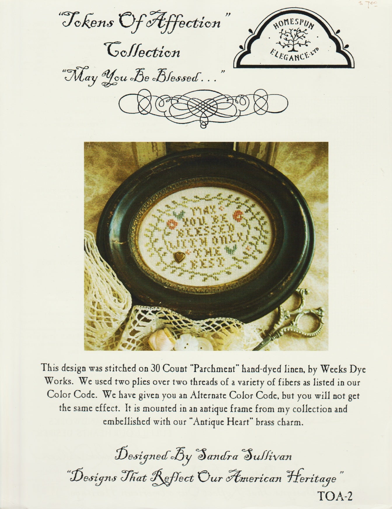 Homespun Elegance May You Be Blessed TOA-2 cross stitch pattern