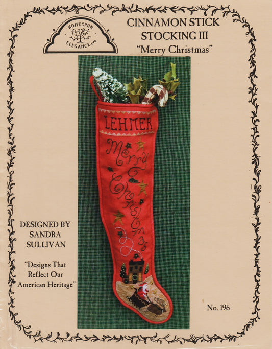 Homespun Elegance Merry Christmas Cinnamon Stick Stocking III cross stitch pattern