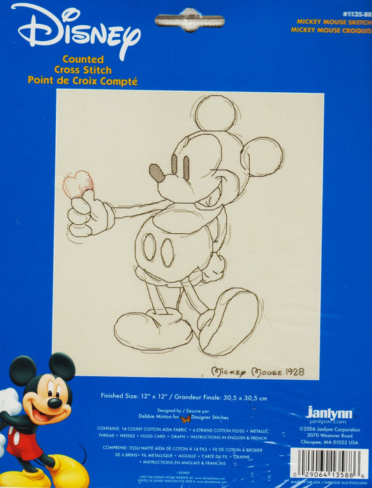 JanLynn Mickey Mouse Sketch 1135-88 cross stitch kit
