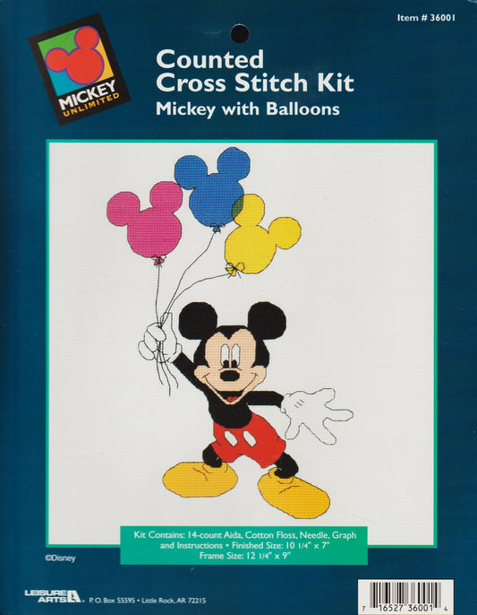 Leisure Arts Mickey with Balloons 36001 cross stitch kit