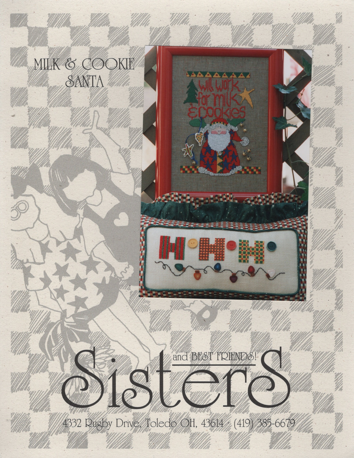 Sisters & Best Friends Milk & Cookie Santa Christmas cross stitch pattern