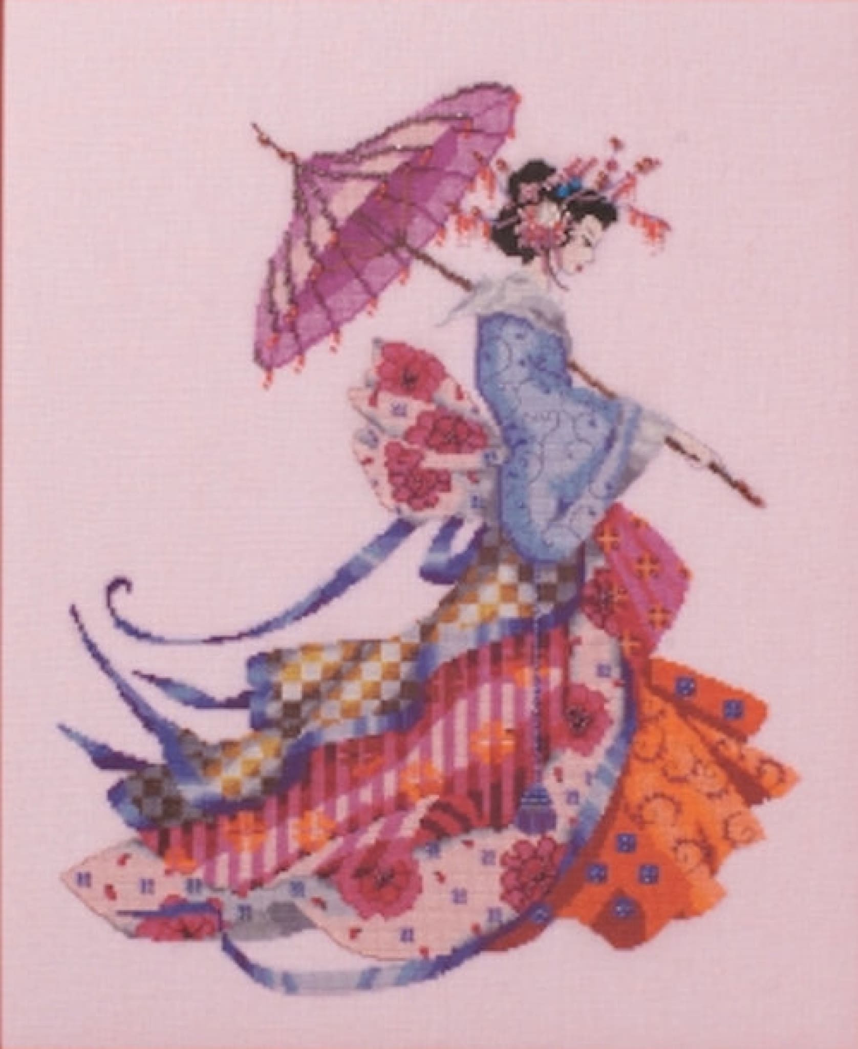 Mirabilia Miss cherry blossom MD-153 victorian geisha cross stitch