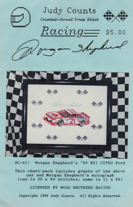 Judy Counts Morgan Shepherd's '94 #21 CITGO Ford SC-41 racing cross stitch pattern