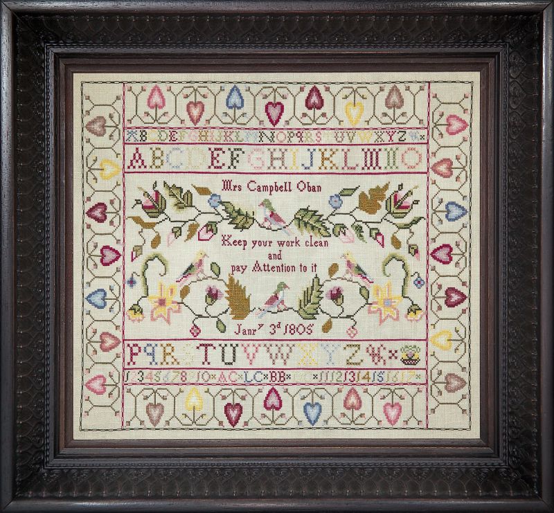 Hands Across The Sea Mrs Campbell 1805 reproduction sampler cross stitch pattern