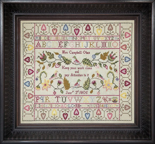 Hands Across The Sea Mrs Campbell 1805 reproduction sampler cross stitch pattern