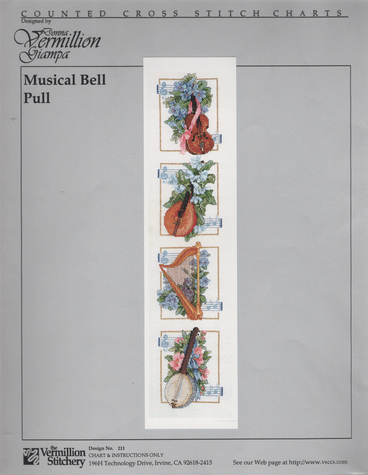Vermillion Stitchery Musical Bell Pull 211 cross stitch pattern