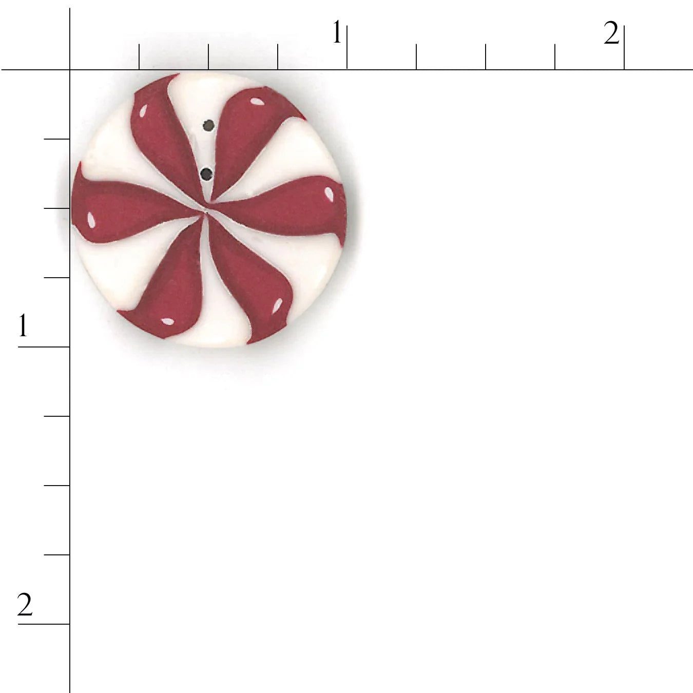 Just Another Button Company Peppermint Swirl, NH1067 clay flat 2-hole cross stitch button