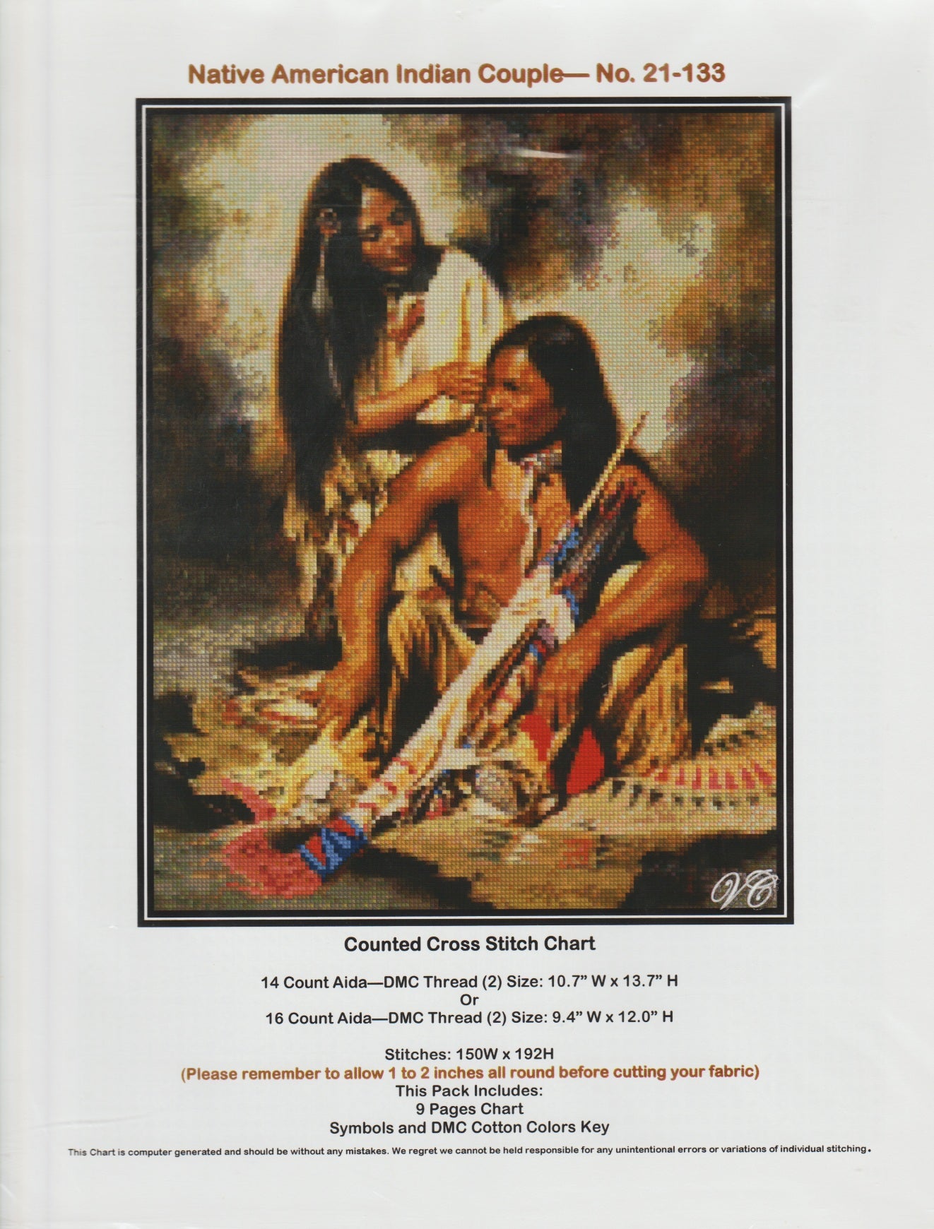 Valentina's Collectibles Native American Indian Couple 21-133 cross stitch pattern