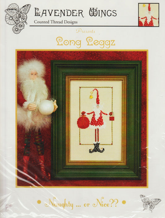 Lavender Wings Naughty or Nice Long Leggz cross stitch santa pattern