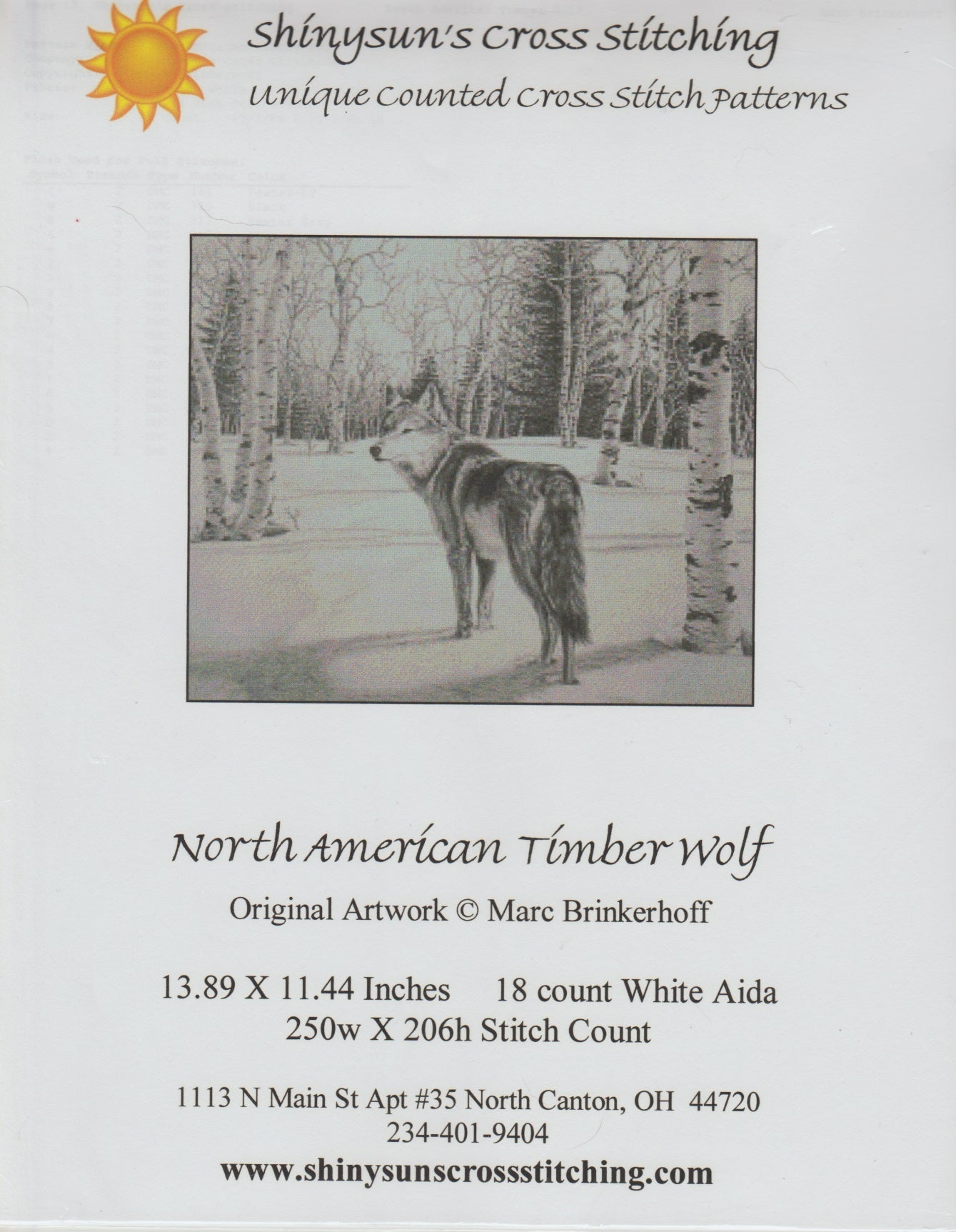 ShinySun North American Timber Wolf cross stitch pattern