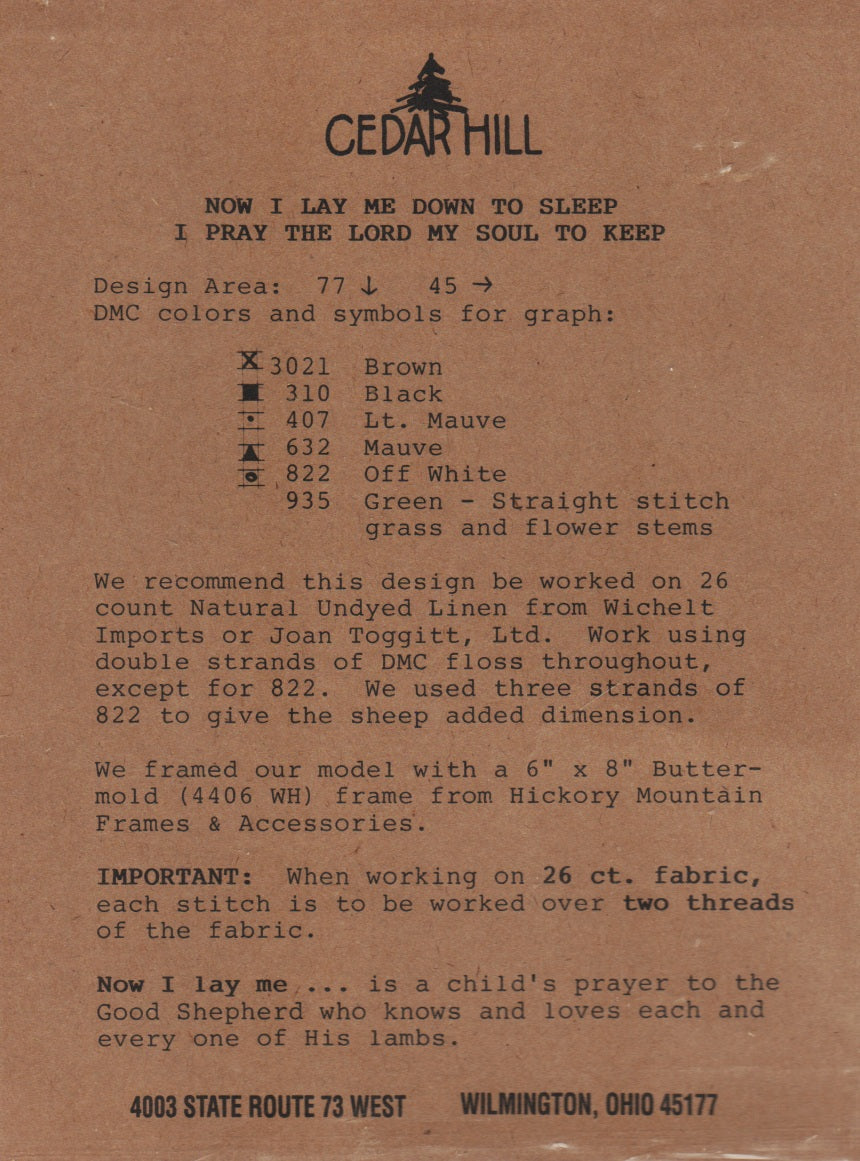 Cedar Hill Now I Lay Me... cross stitch pattern