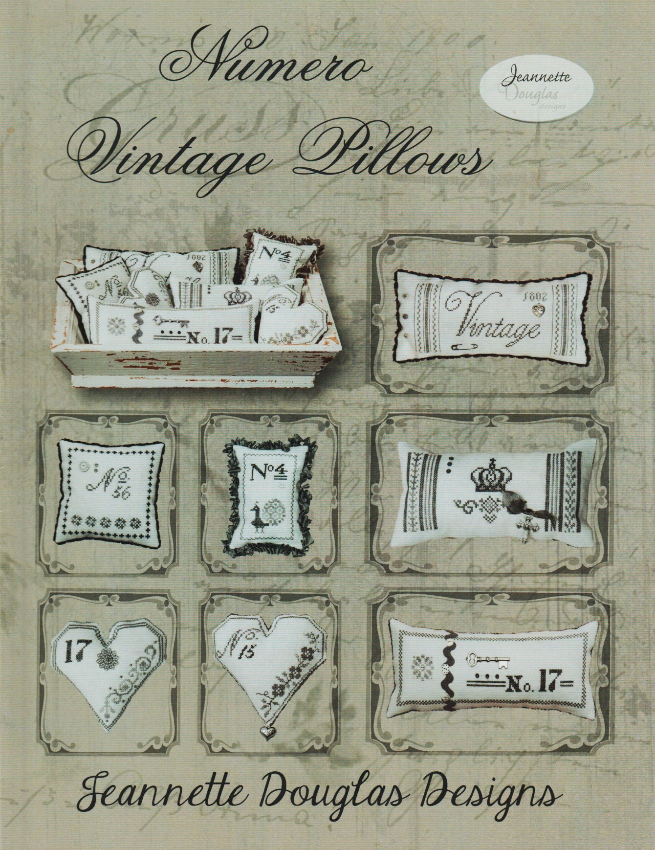 Jeannette Douglas Designs Numero Vintage Pillows cross stitch pattern