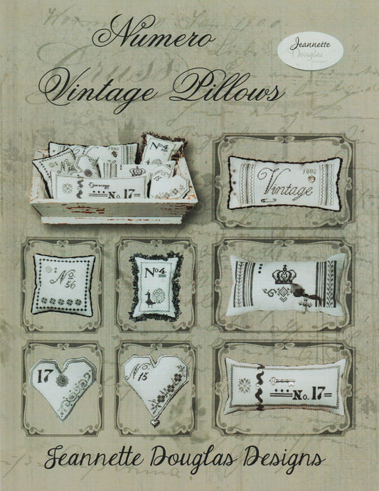 Jeannette Douglas Designs Numero Vintage Pillows cross stitch pattern