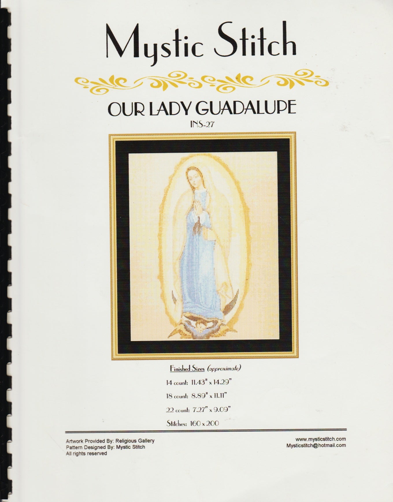 Mystic Stitch Our Lady Guadalupe INS-27 religious cross stitch pattern