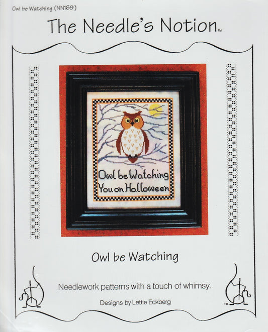 Needle's Notion Owl Be Watching halloween cross stitch pattern