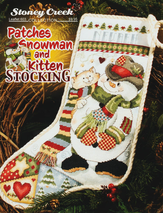 Stoney Creek Patches Snowman and Kitten Stocking LFT603 cross stitch pattern