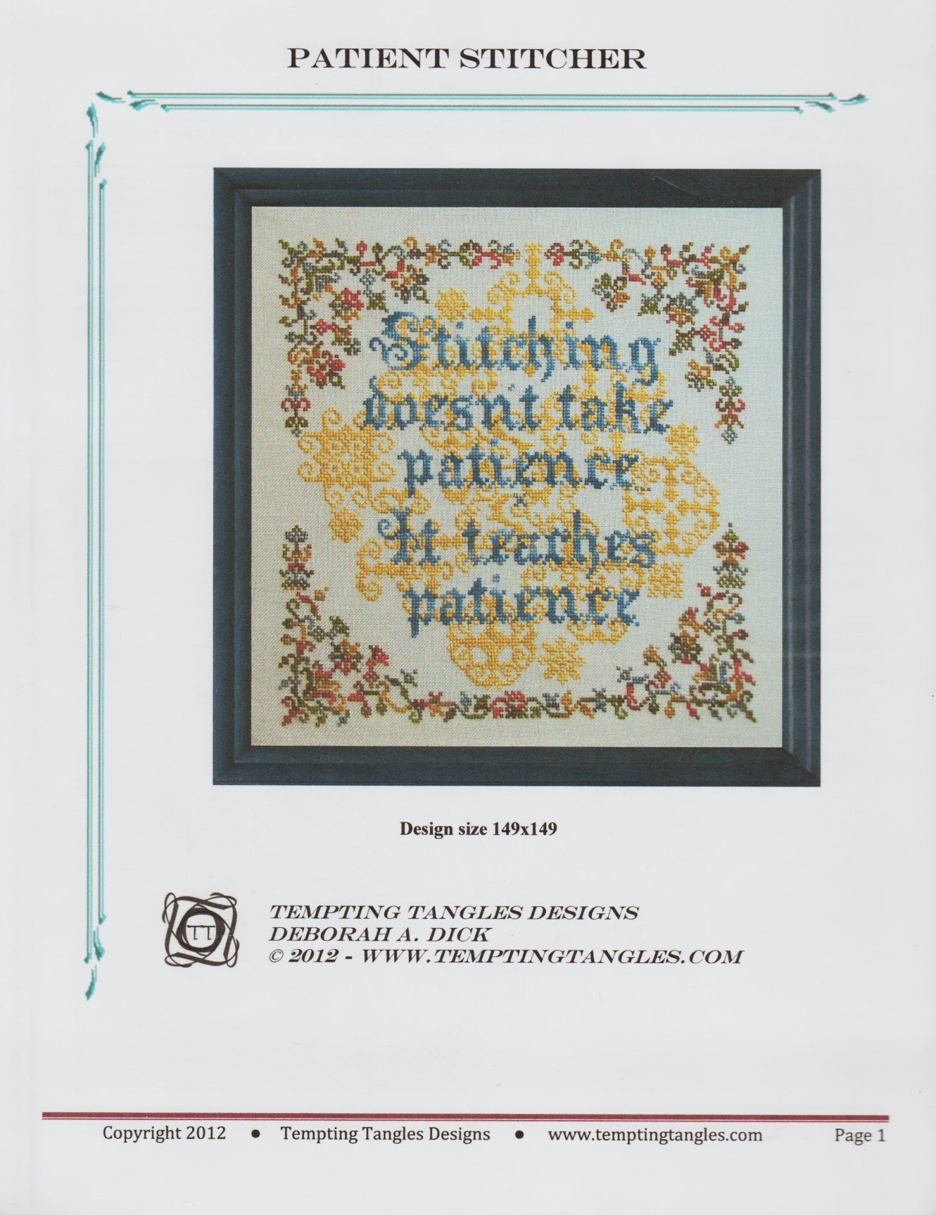 Tempting Tangles Patient Stitcher cross stitch pattern