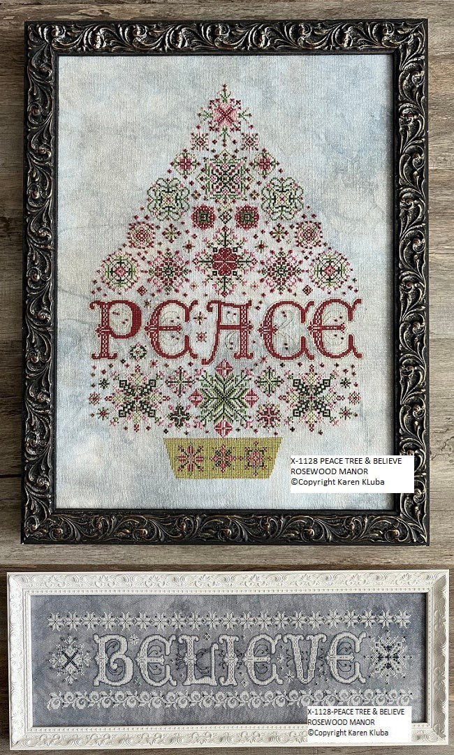 Rosewood Manor Peace Tree & Believe christmas cross stitch pattern