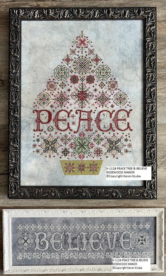 Rosewood Manor Peace Tree & Believe christmas cross stitch pattern