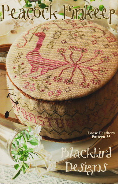 Blackbird Designs Peacock Pinkeep Loose Feathers 35 cross stitch pattern