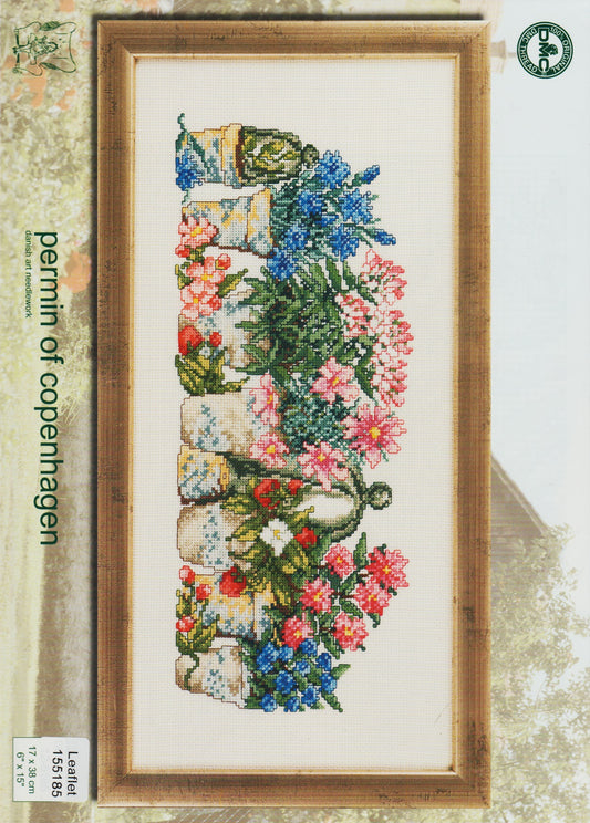 Permin of Copenhagen Pink/Blue Flowers 155185 cross stitch pattern