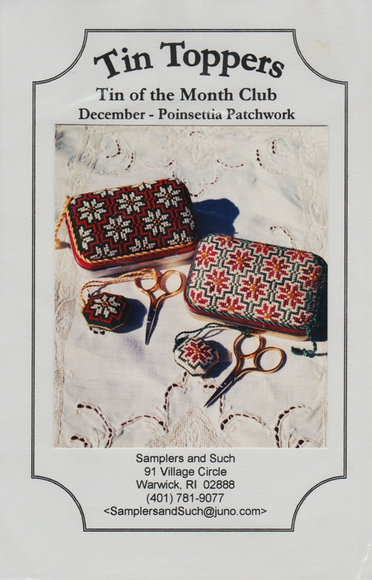 Samplers and Such Poinsettia Patchwork December tin toppers christmas cross stitch pattern