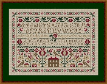 Happiness is Heart Made Pomegranate Alphabet 1055 cross stitch sampler pattern