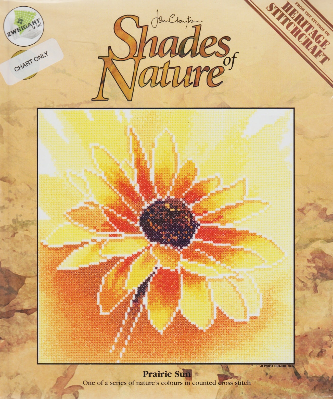 Heritage Stitchcraft John Clayton Prairie Sun Shades of Nature JFPS831 sunflower cross stitch pattern