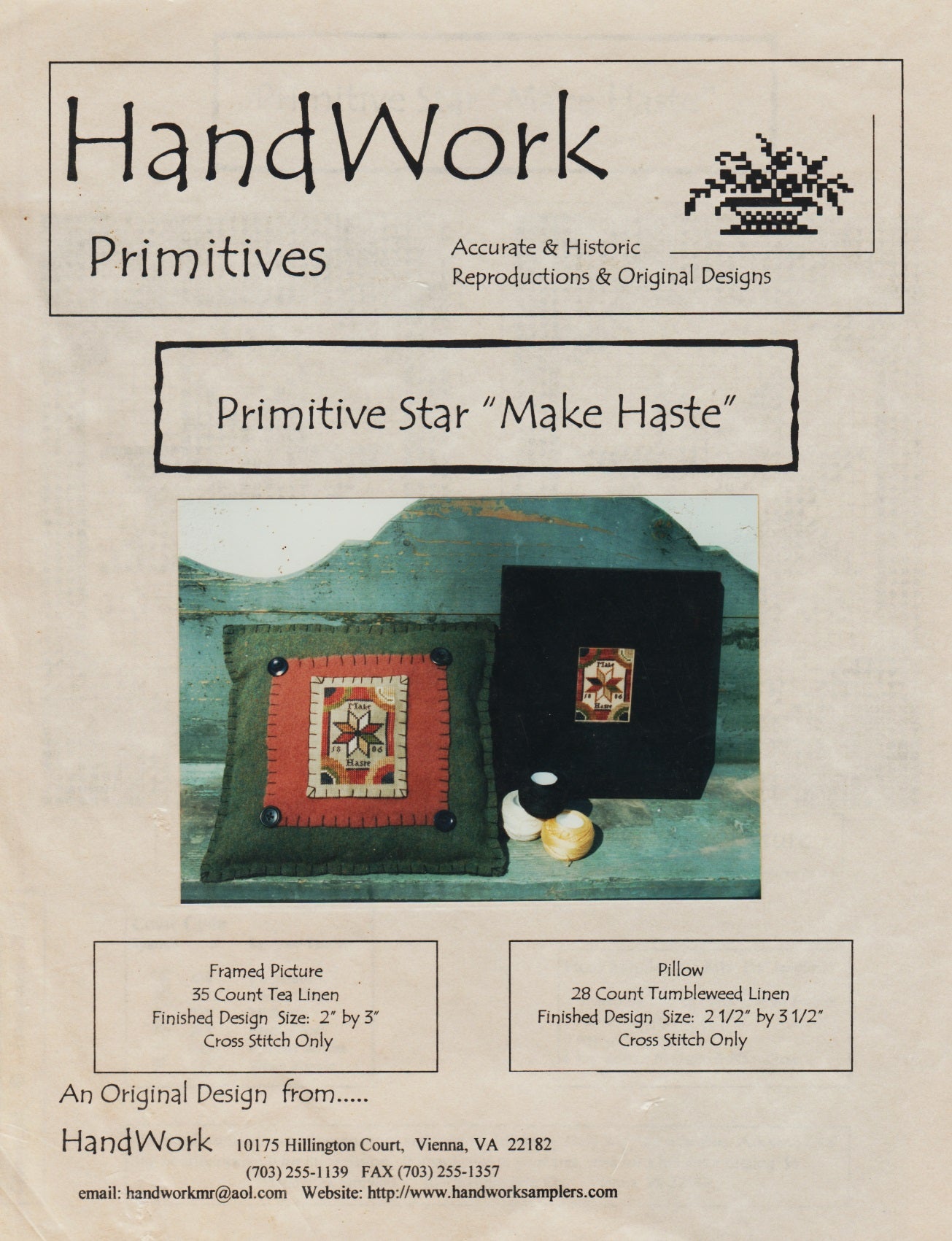 Handwork Primitive Star "Make Haste" cross stitch pattern