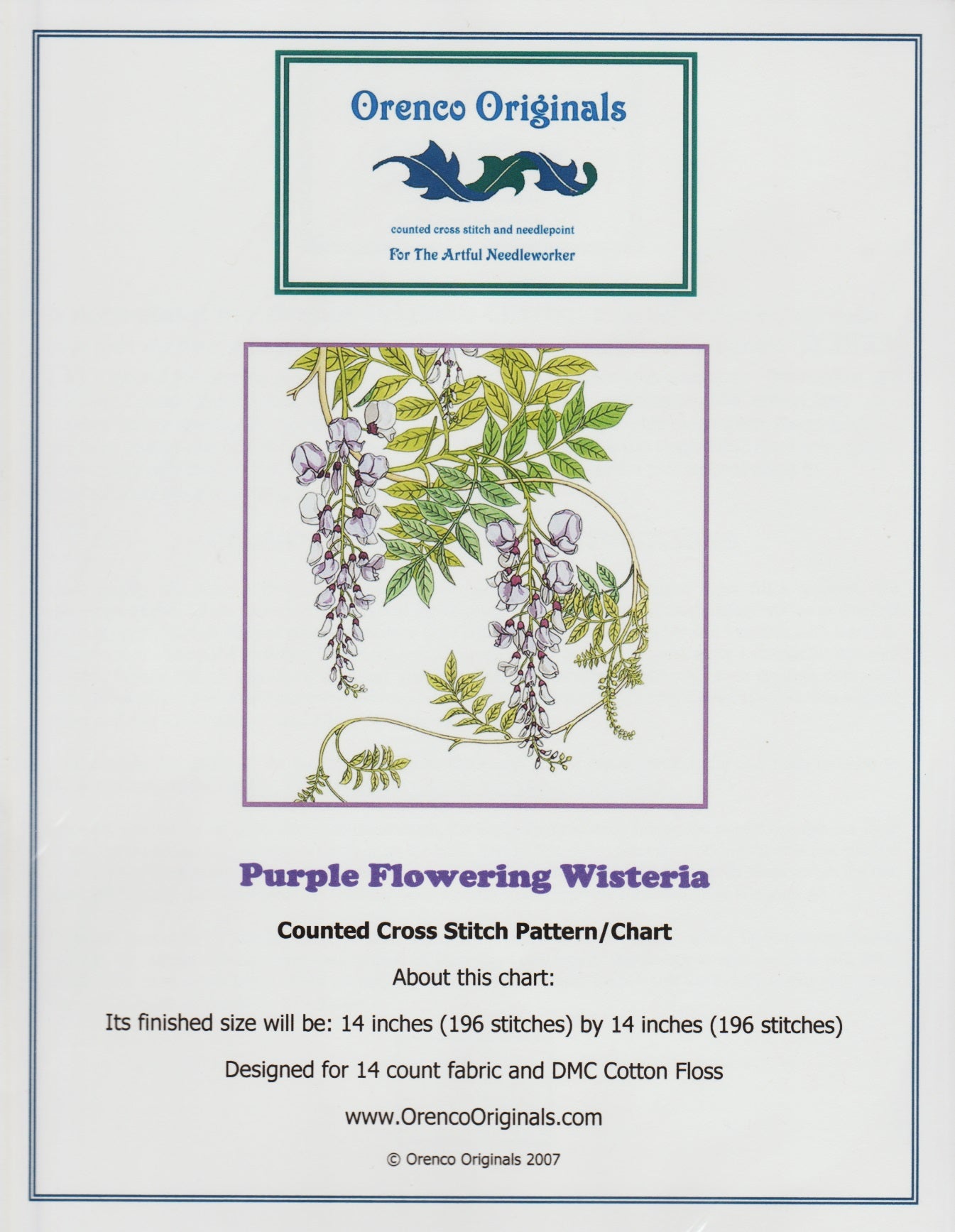 Orenco Purple Flowering Wisteria cross stitch pattern