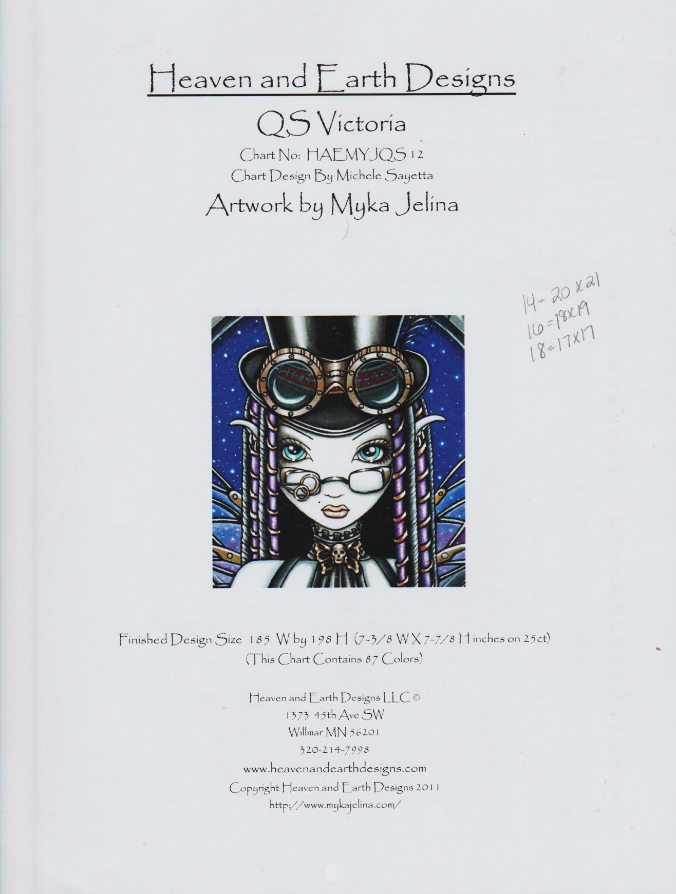 Heaven and Earth Design QS Victoria HAEMYJQS12 cross stitch pattern