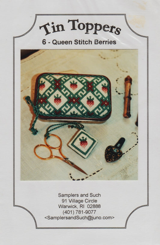 Samplers and Such Queen Stitch Berries tin toppers cross stitch pattern