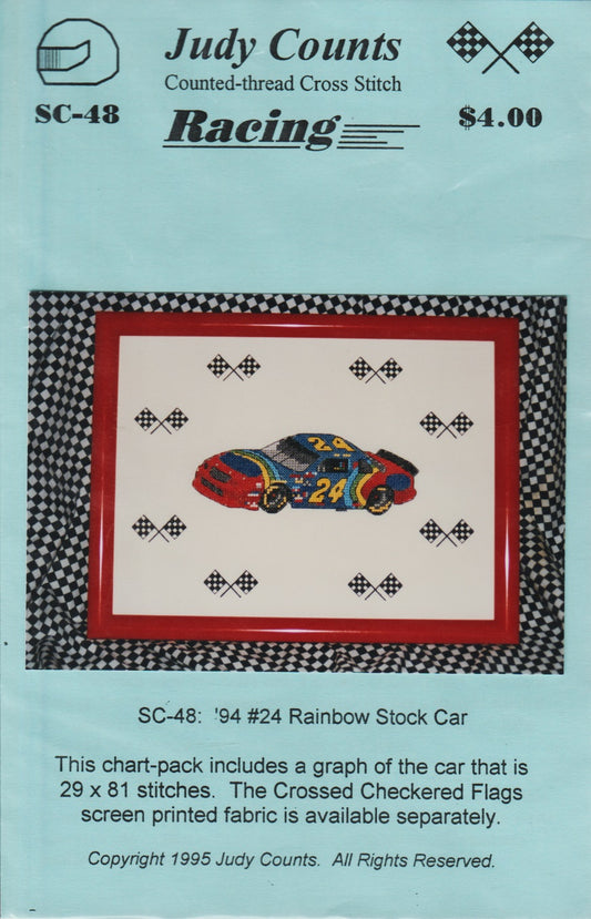 Judy Counts Rainbow Stock Car SC-48 racing cross stitch pattern