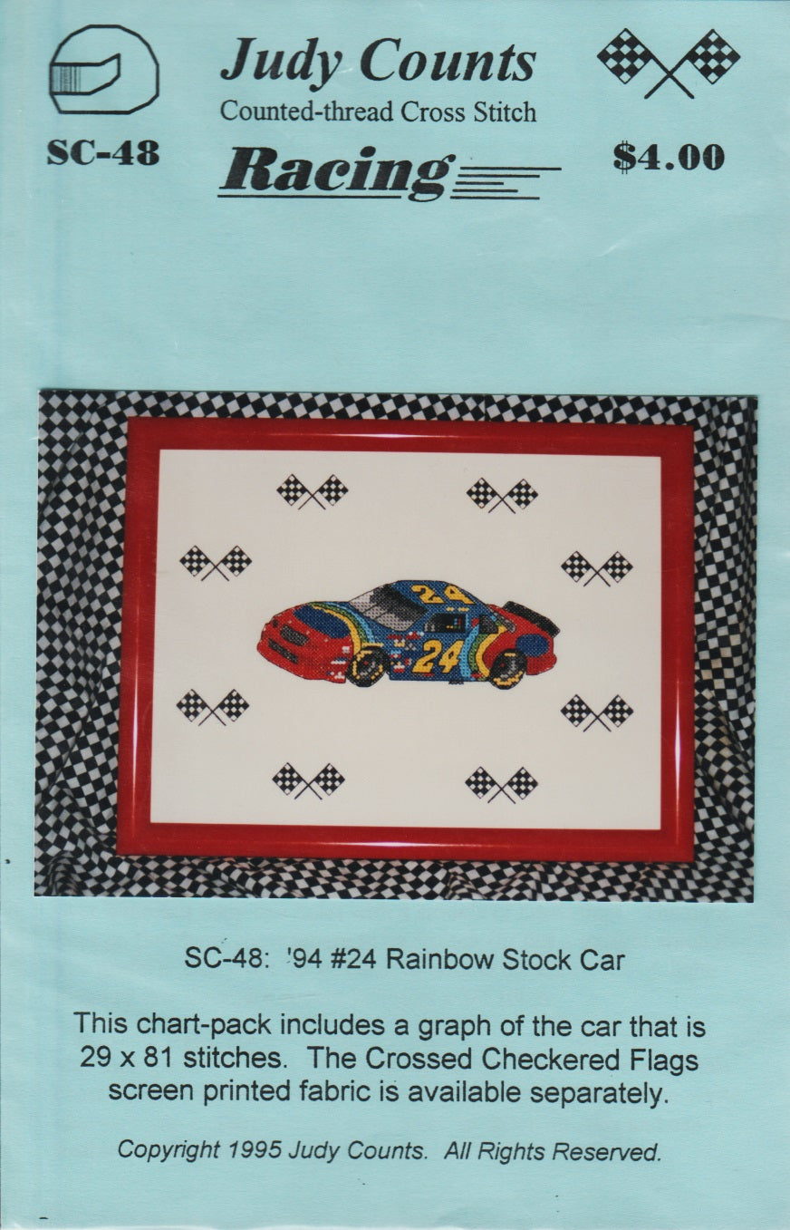 Judy Counts Rainbow Stock Car SC-48 racing cross stitch pattern