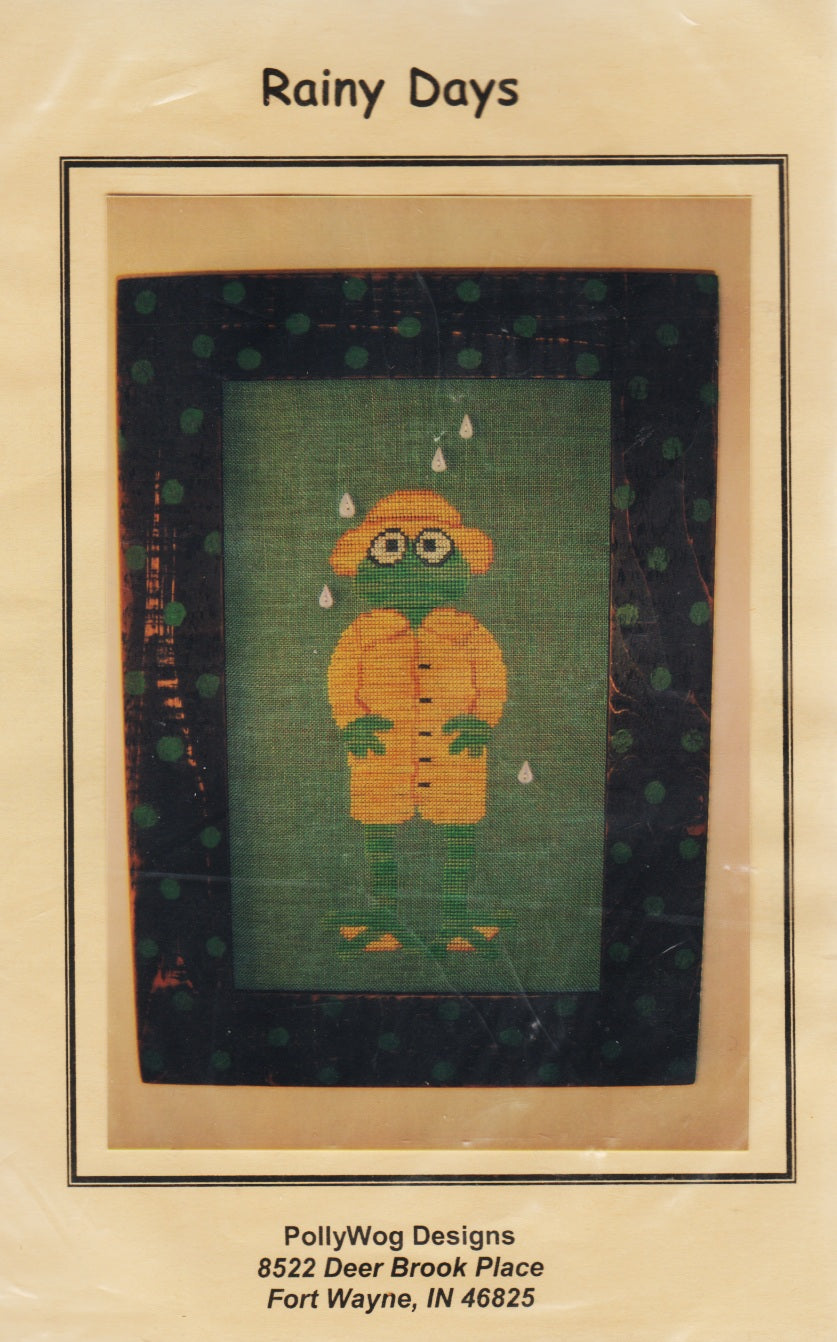 Pollywog Designs Rainy Days frog cross stitch pattern