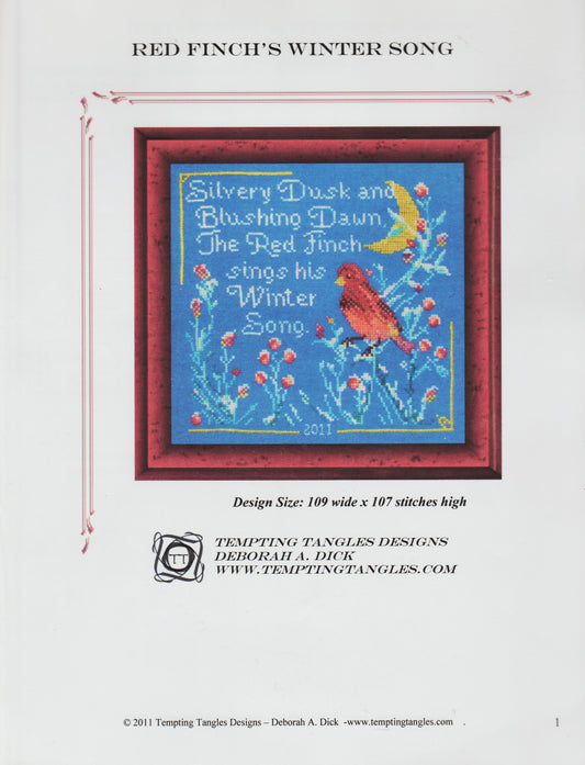 Tempting Tangles Red Finch's Winter Song bird cross stitch pattern