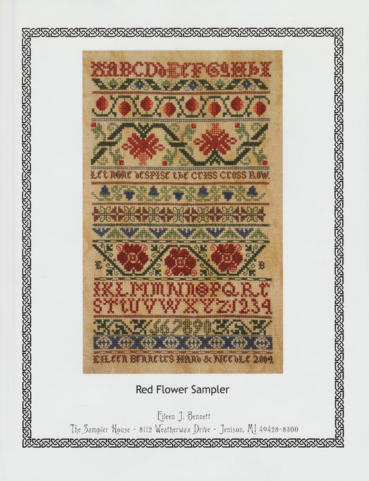 The Sampler House Red Flower Sampler cross stitch pattern