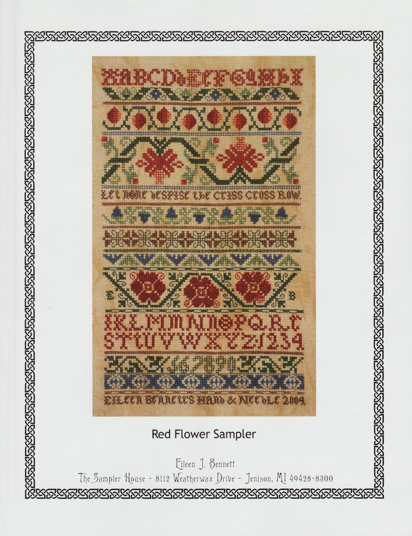 The Sampler House Red Flower Sampler cross stitch pattern