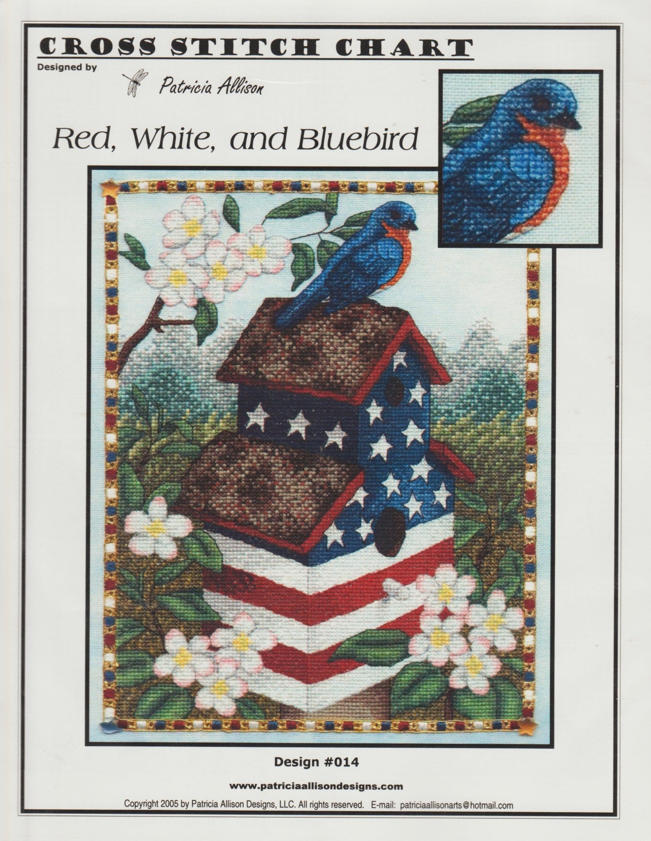 Patricia Allison Designs Red, White, and Bluebird cross stitch pattern