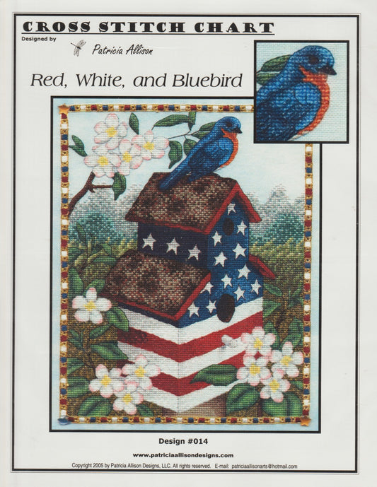 Patricia Allison Designs Red, White, and Bluebird cross stitch pattern