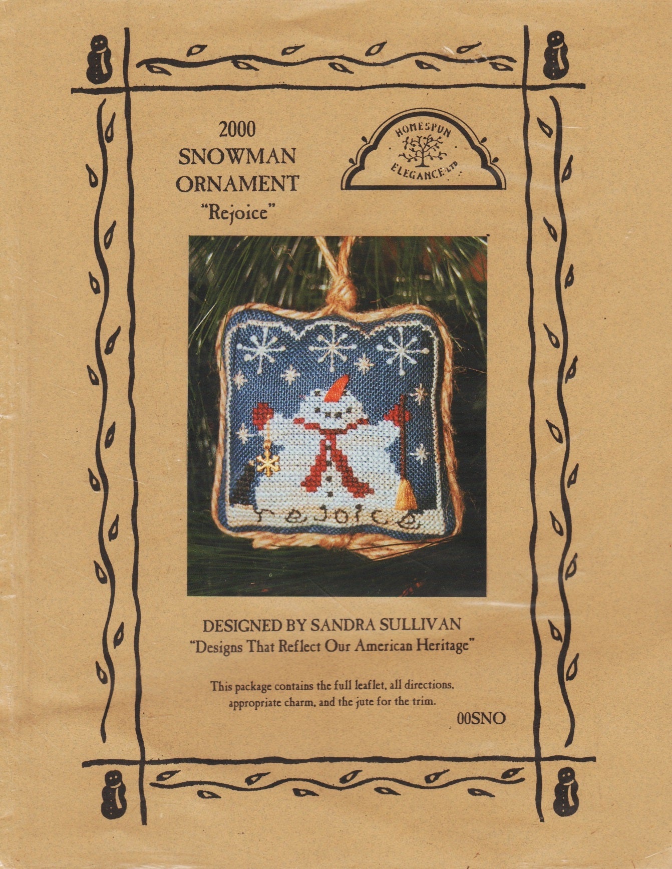 Homespun Elegance Rejoice 2000 Snowman Ornament christmas cross stitch pattern